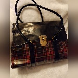 Patricia Nash Large Vienna Tartan Gold Foil Collection Leather Satchel